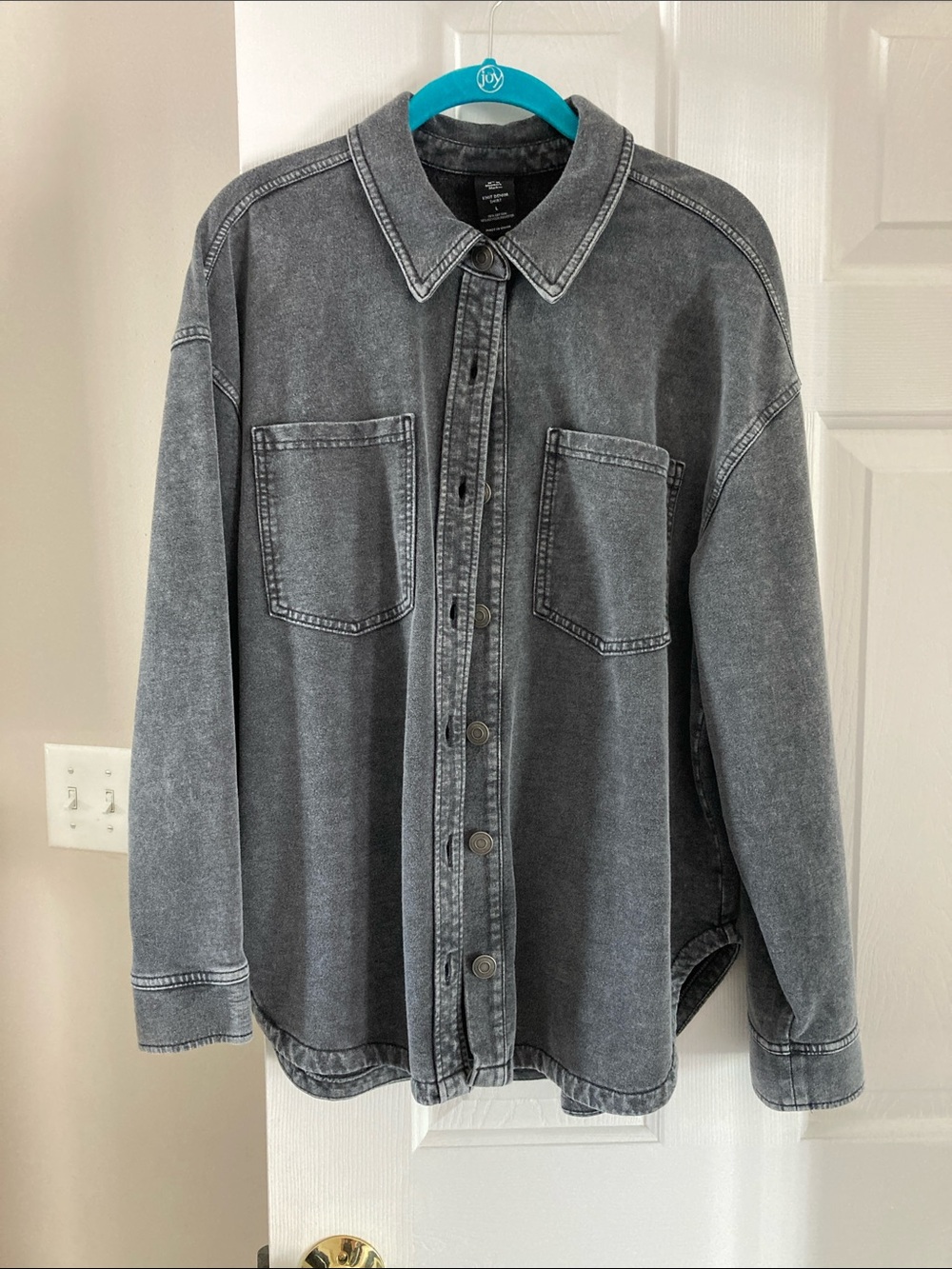 Washed Charcoal Button-Front Shirt Jacket - Women's